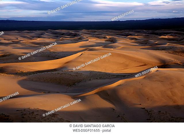 Mongolia, Gobi Gurvansaikhan National Park, Khongoryn Els, light and shade on sand dunes in Gobi Desert