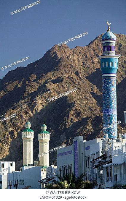 Oman, Muscat, Mutrah, Mosque Minarets along Mutrah Corniche