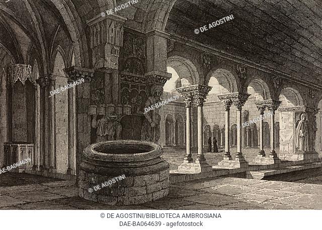 Cloister of the cathedral of Saint-Trophime, Arles, France, engraving by Lemaitre from France, deuxieme partie, L'Univers pittoresque