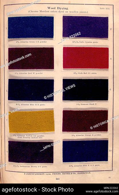 Wool dyeing (chrome mordant colos dyed on woollen pieces). Farbenfabriken vorm. Friedrich Bayer & Co. (Author). The mordant dyestuffs of the farbenfabriken vorm