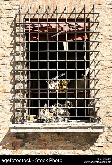 Ravenna, Italy. July 28, 2020. cats sculptures locked up in jail