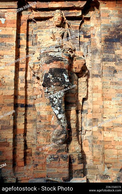 Elephanbt on the wall of cham tower in Nha Trang