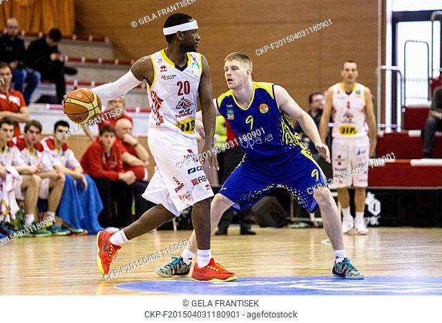 First match of quarter final basketball Kooperativa NBL series between BK Pardubice and BK Opava played in Pardubice on April 3, 2015