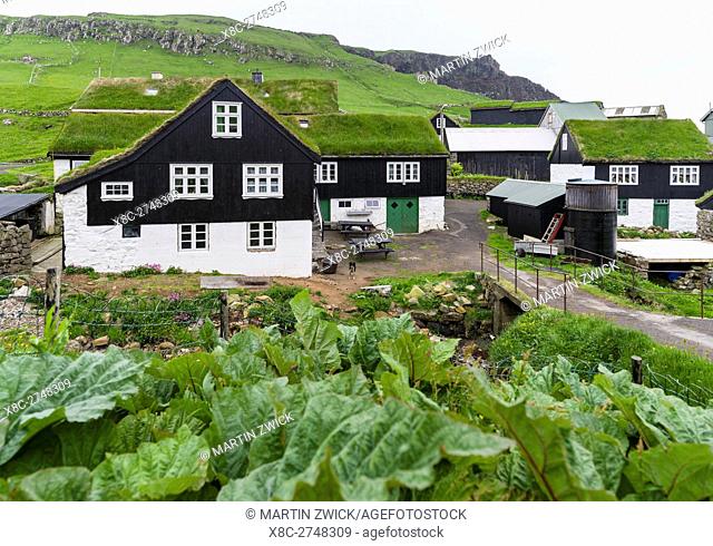 The village on the island Mykines, part of the Faroe Islands in the North Atlantic. Europe, Northern Europe, Denmark, Faroe Islands