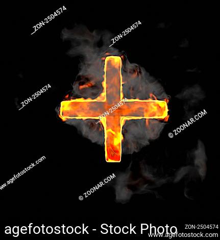 Burning and flame font plus symbol over black background