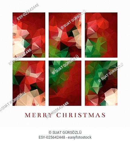Vector Christmas greeting card design with abstract polygonal background set
