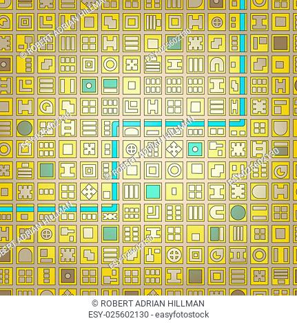 Abstract editable vector stylized map of a generic city in a grid pattern