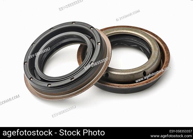 Pair of car oil seal isolated on white