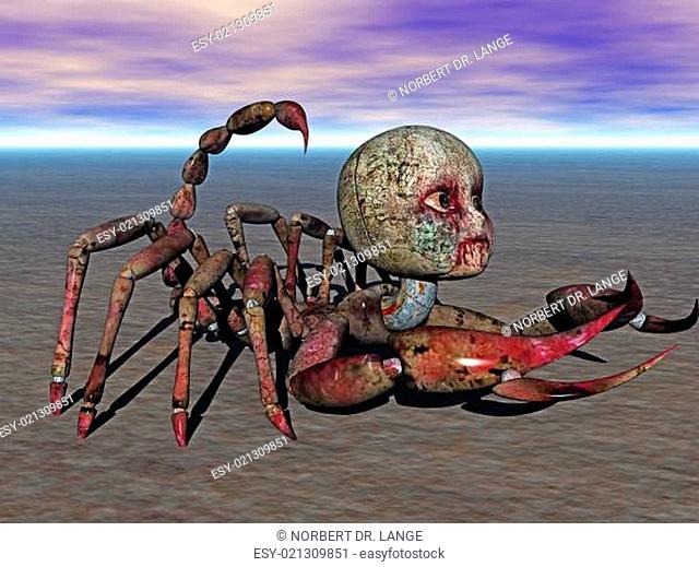 Skorpion Monster mit Puppenkopf