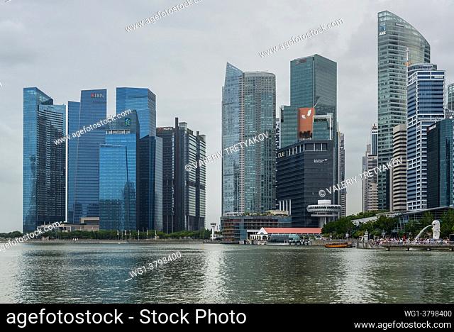 Singapore city skyline of business district downtown in cloudy weather