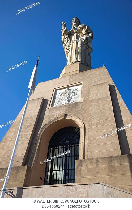 Spain, Basque Country Region, Guipuzcoa Province, San Sebastian, Monte Urgull, Christ statue atop Castillo Santa Cruz de la Mota castle
