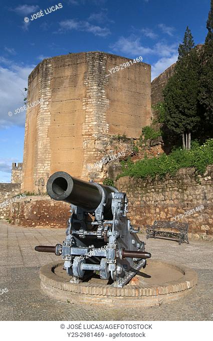 Ancient walls and cannon, Niebla, Huelva province, Region of Andalusia, Spain, Europe