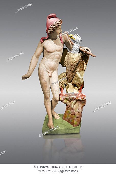 Painted colour verion of Roman marble sculpture of Ganymede with an eagle, a 2nd century AD copy from an original 2nd century BC late Hellanistic Greek original