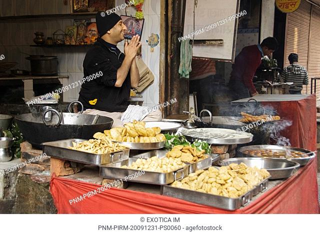 Snacks at a food stall, Haridwar, Uttarakhand, India