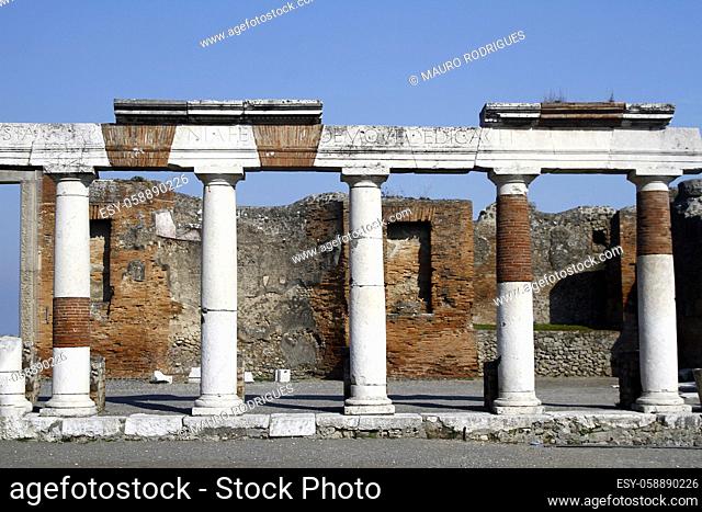 View of the ruins of the archeological Pompeii site, located near Naples, Italy