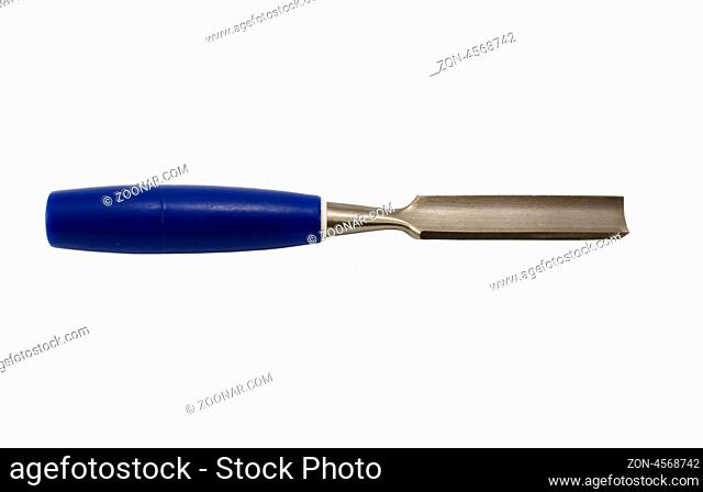 chisel graver carve metal tool with plastic blue handle for wood work isolated on white background