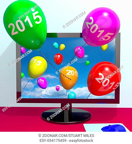 2015 On Balloons From Computer Representing Year Two Thousand And Fifteen Greetings Online