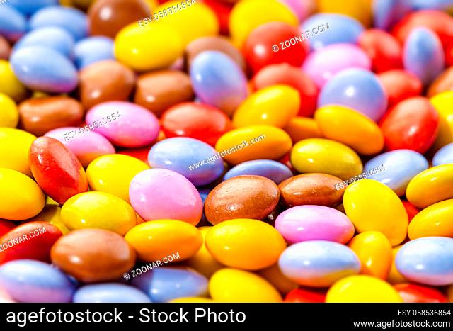 Multicolored Chocolate candy background. Selective focus