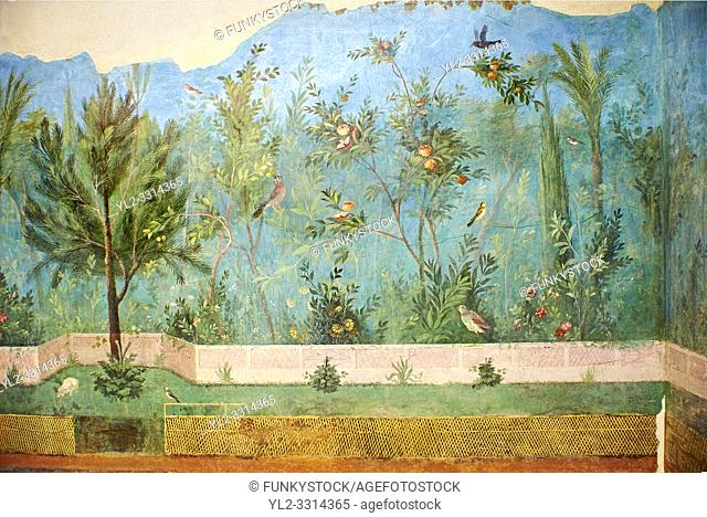 Painted Domestic Pine in the Roman fresco of a garden from Villa Livia (Early first century AD), Rome, Livia was the wife of Roman emperor Augustus