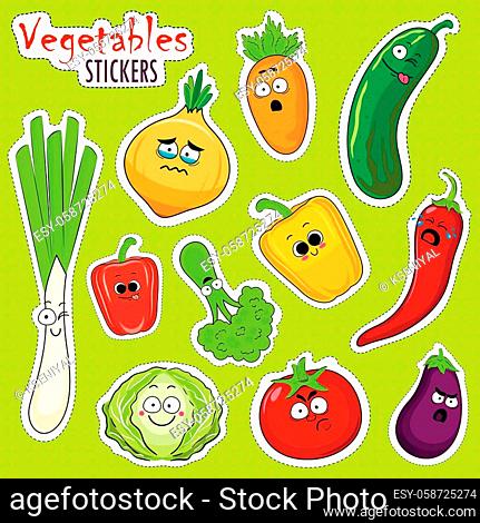 Set cartoon vegetables with emotions Stock Photos and Images | agefotostock