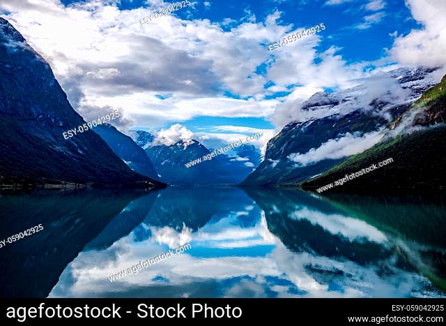 Beautiful Nature Norway natural landscape. lovatnet lake Lodal valley