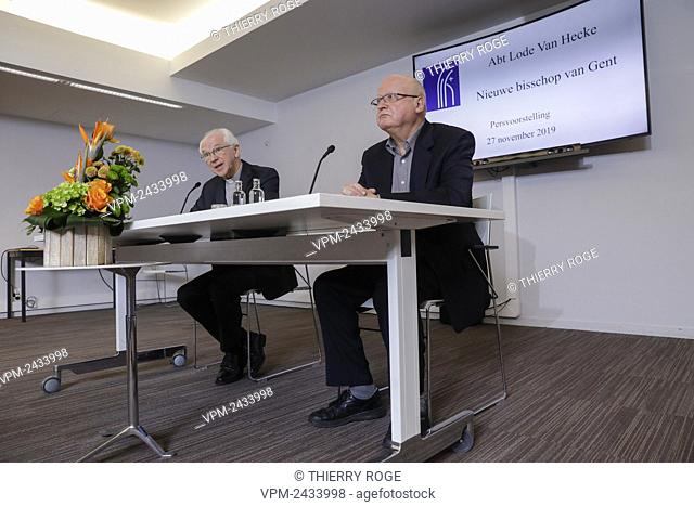 Archbishop Jozef De Kesel and Bishop Lode Van Hecke pictured during a press conference to announce the newly appointed bishop of Gent