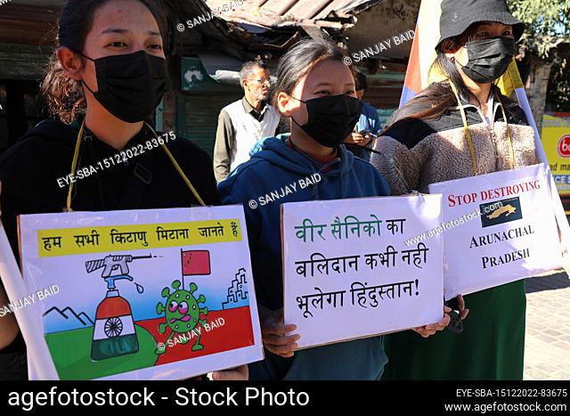 December 15, 2022, Dharamshala, India: Tibetan NGOs and local Indians take part during a demonstration to Protest Against China Arunachal Pradesh Border...
