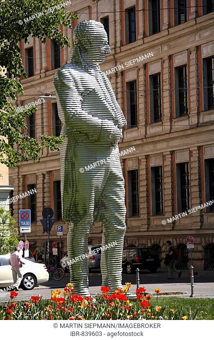 Aluminium sculpture of Maximilian Joseph Graf von Montgelas, made by the artist Karin Sander in 2005, Promenadenplatz Square, Munich, Upper Bavaria, Germany