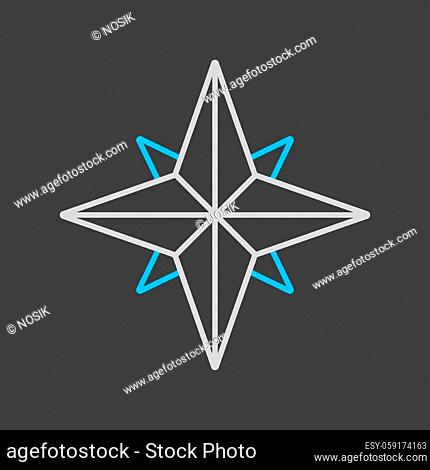 Wind rose vector icon on dark background. Navigation sign. Graph symbol for travel and tourism web site and apps design, logo, app, UI