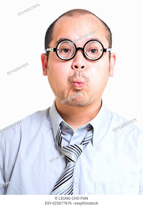 Businessman with funny face expression