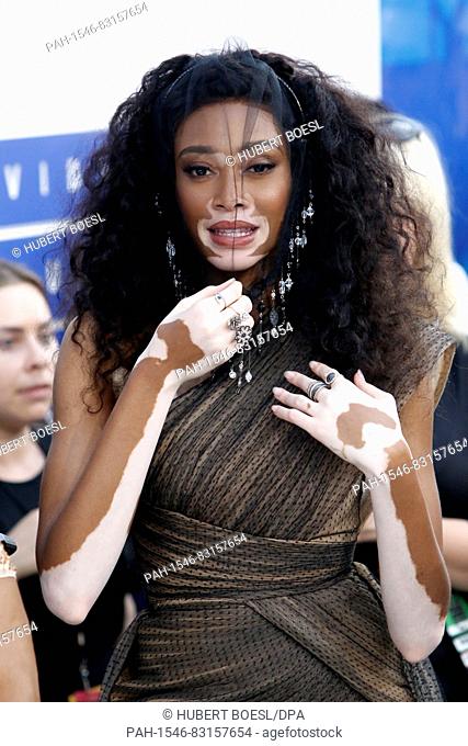 Model Winnie Harlow attends the MTV Video Music Awards, VMAs, at Madison Square Garden in New York City, USA, on 28 August 2016