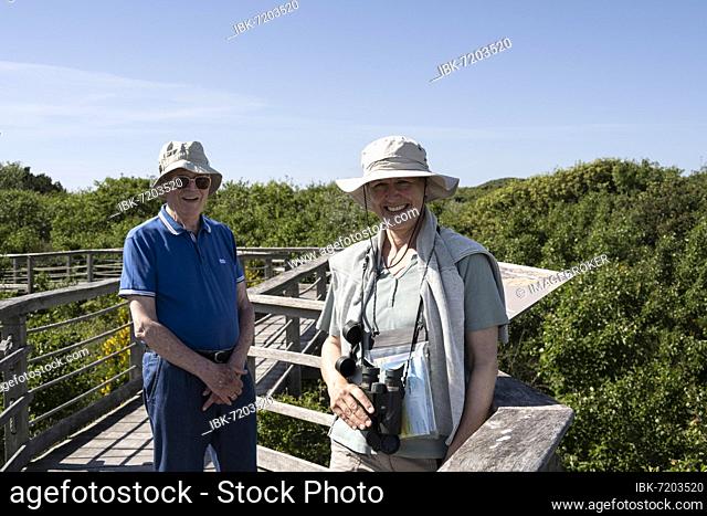 Two tourists at the nature trail, Juist Island, Lower Saxony Wadden Sea National Park, East Frisia, Lower Saxony, Germany, Europe
