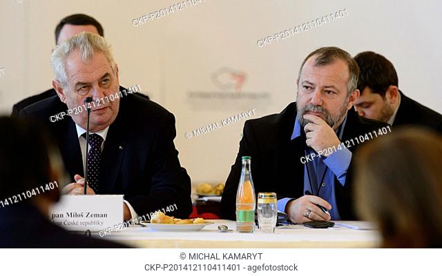 President of Czech Republic Milos Zeman (left) and Hynek Kmonicek, director of Foreign Affairs Department of the Office of Czech President during two-day Summit...