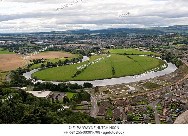 View of river meander, with urban and agricultural land use, River Forth, Stirling, Scotland