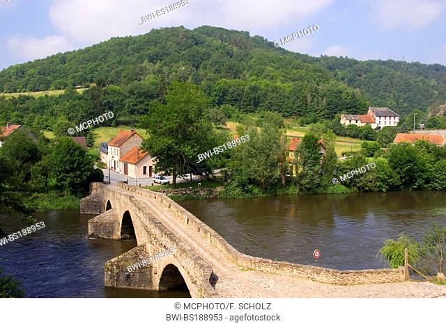 Roman bridge over the river Sioule, Pont Roman, Pont de Menat, France, Auvergne, Menat