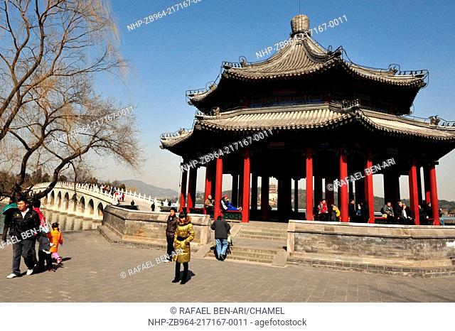 BEIJING - MAR 14:Visitors the Summer Palace in Beijing China on March 14 2009 The Summer Palace is the best preserved imperial garden in the world Photo by...