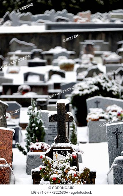 Cemetery in winter. Saint-Gervais. France