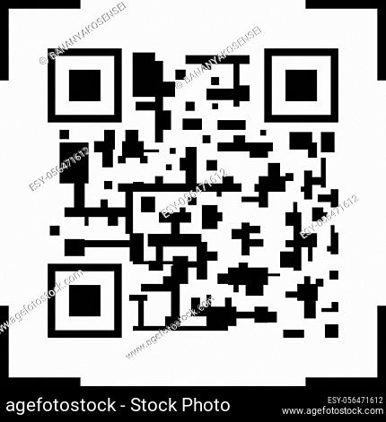 Vector QR Code Template, Abstract Mark, Black Icon Isolated on White Background, Smartphone Scanning Concept