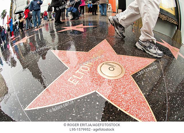 Hall of Fame stars embedded in the streetway, Hollywood Boulvard, Los Angeles, US