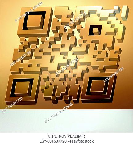 Gold 3D qr code for item in sale. EPS 8