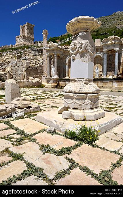 Turkey, Antalya Province, Pisidia, reconstructed antique nymphaeum, archaeological site of Sagalassos