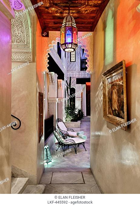 Glimpse into the Bahia courtyard, La Sultana, Marrakech, Morocco
