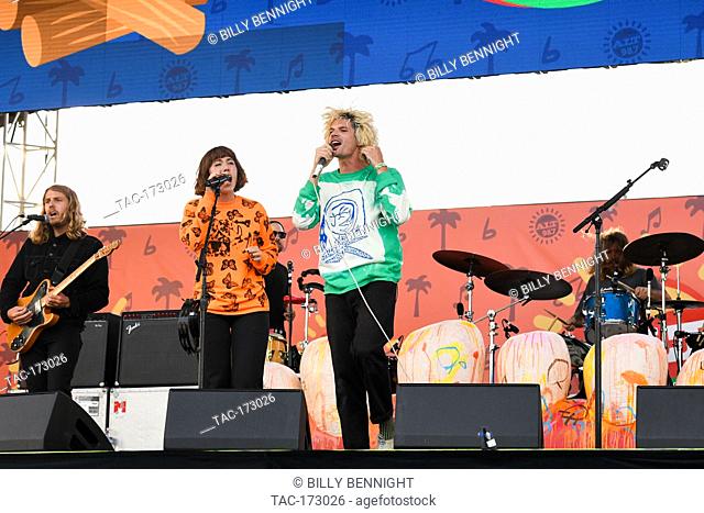 Hannah Hooper and Christian Zucconi of the band Grouplove performs at ALT 98.7 Summer Camp at the Queen Mary in Long Beach on August 3, 2019