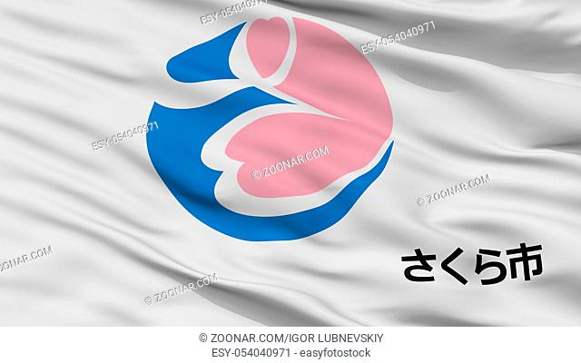 Sakura City Flag, Country Japan, Tochigi Prefecture, Closeup View, 3D Rendering