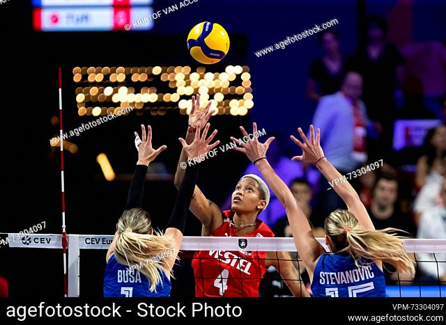 Turkey's Melissa Teresa Vargas pictured in action during a volleyball game between Turkey and Italy, Sunday 03 September 2023 in Brussels