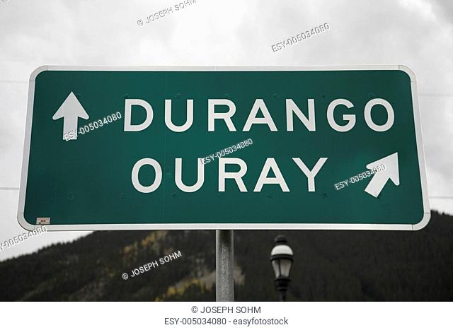 Road sign to Durango and Ouray Colorado along route 550