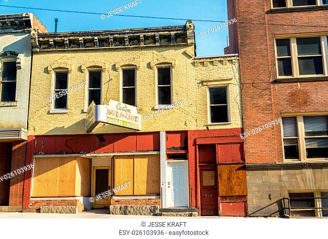 Old abandoned storefronts in historic Butte, Montana