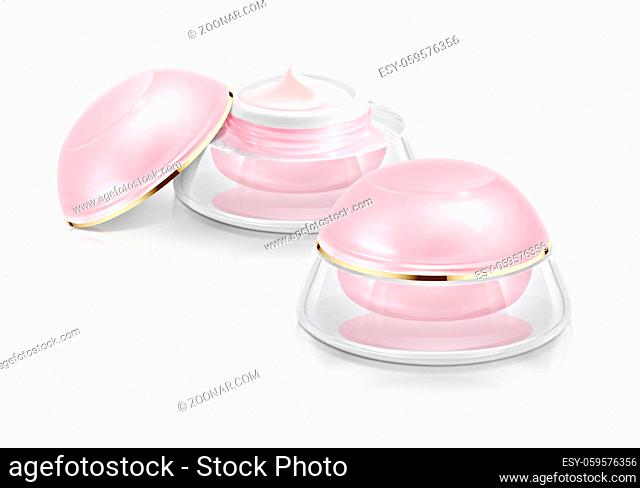 Two pink dome cosmetic jar on white background