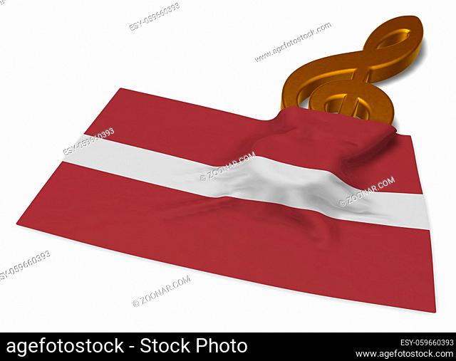 notenschlüssel und flagge von lettland - 3d rendering