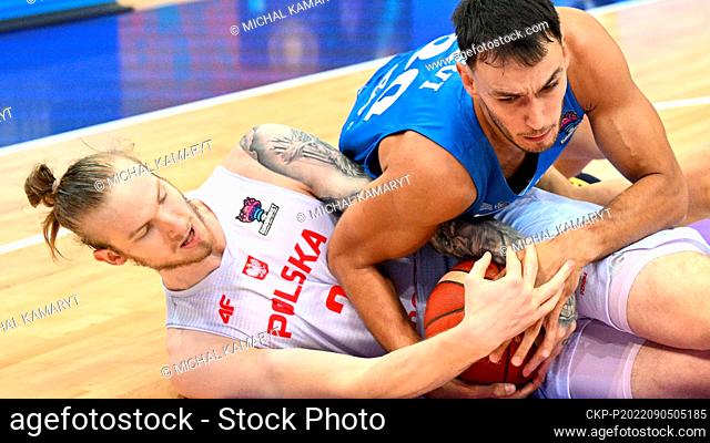 Aleksander Balcerowski of Poland, left, and Nimrod Levi of Israel in action during the European Men's Basketball Championship, Group D, match Poland vs Israel
